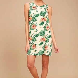 Lulus Waikiki Wonder Beige Tropical Print Shift Dress